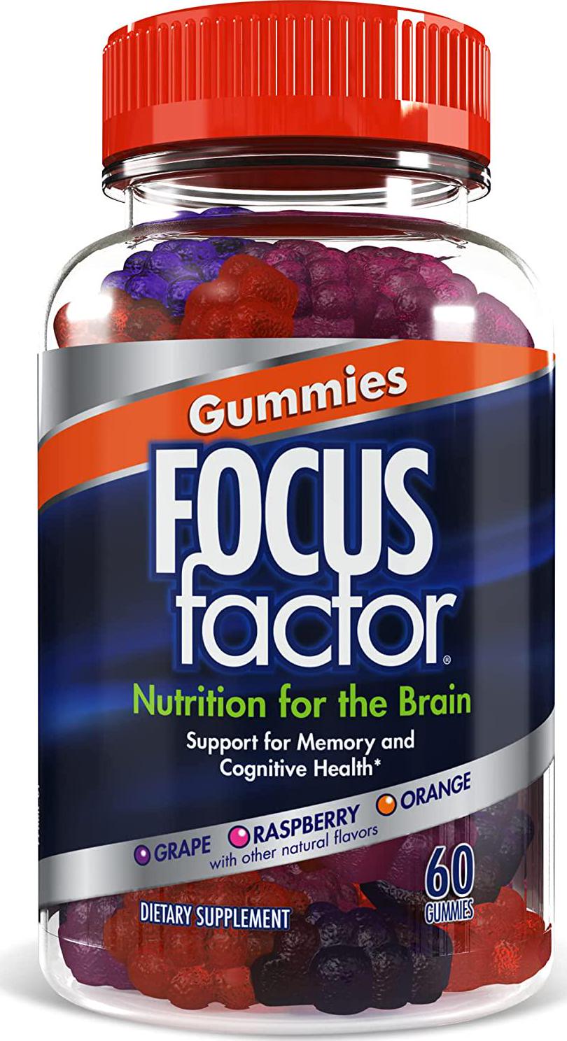 Focus Factor Nootropic Gummies - Memory Supplement for Brain, Phosphatidylserine, Bacopa, Huperzine A (60 Count)
