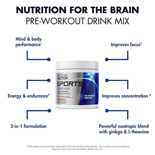 Focus Factor Pre-Workout Sports Supplement with Lions Mane - Nootropic for Energy, Endurance, Concentration Performance Boost Arginine, L-theanine, Beta Alanine, L-Citrulline, Ginkgo Biloba, Red