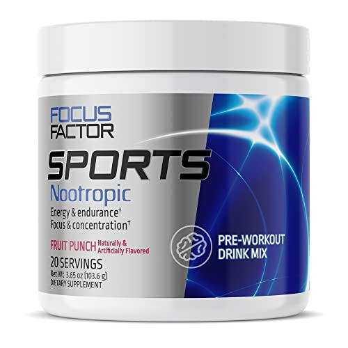 Focus Factor Pre-Workout Sports Supplement with Lions Mane - Nootropic for Energy, Endurance, Concentration Performance Boost Arginine, L-theanine, Beta Alanine, L-Citrulline, Ginkgo Biloba, Red