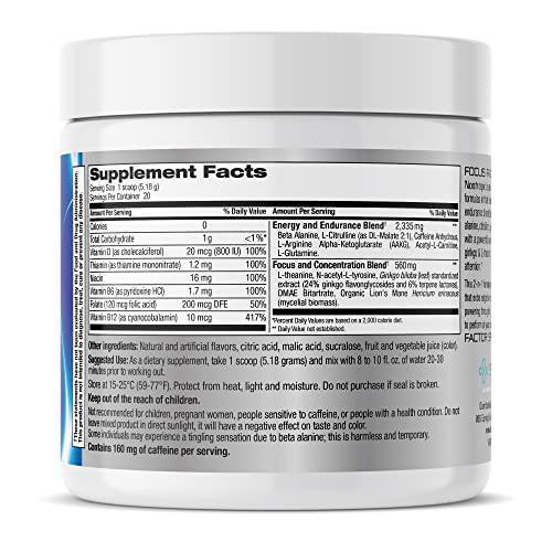 Focus Factor Pre-Workout Sports Supplement with Lions Mane - Nootropic for Energy, Endurance, Concentration Performance Boost Arginine, L-theanine, Beta Alanine, L-Citrulline, Ginkgo Biloba, Red