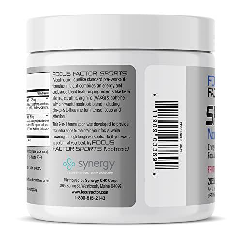 Focus Factor Pre-Workout Sports Supplement with Lions Mane - Nootropic for Energy, Endurance, Concentration Performance Boost Arginine, L-theanine, Beta Alanine, L-Citrulline, Ginkgo Biloba, Red