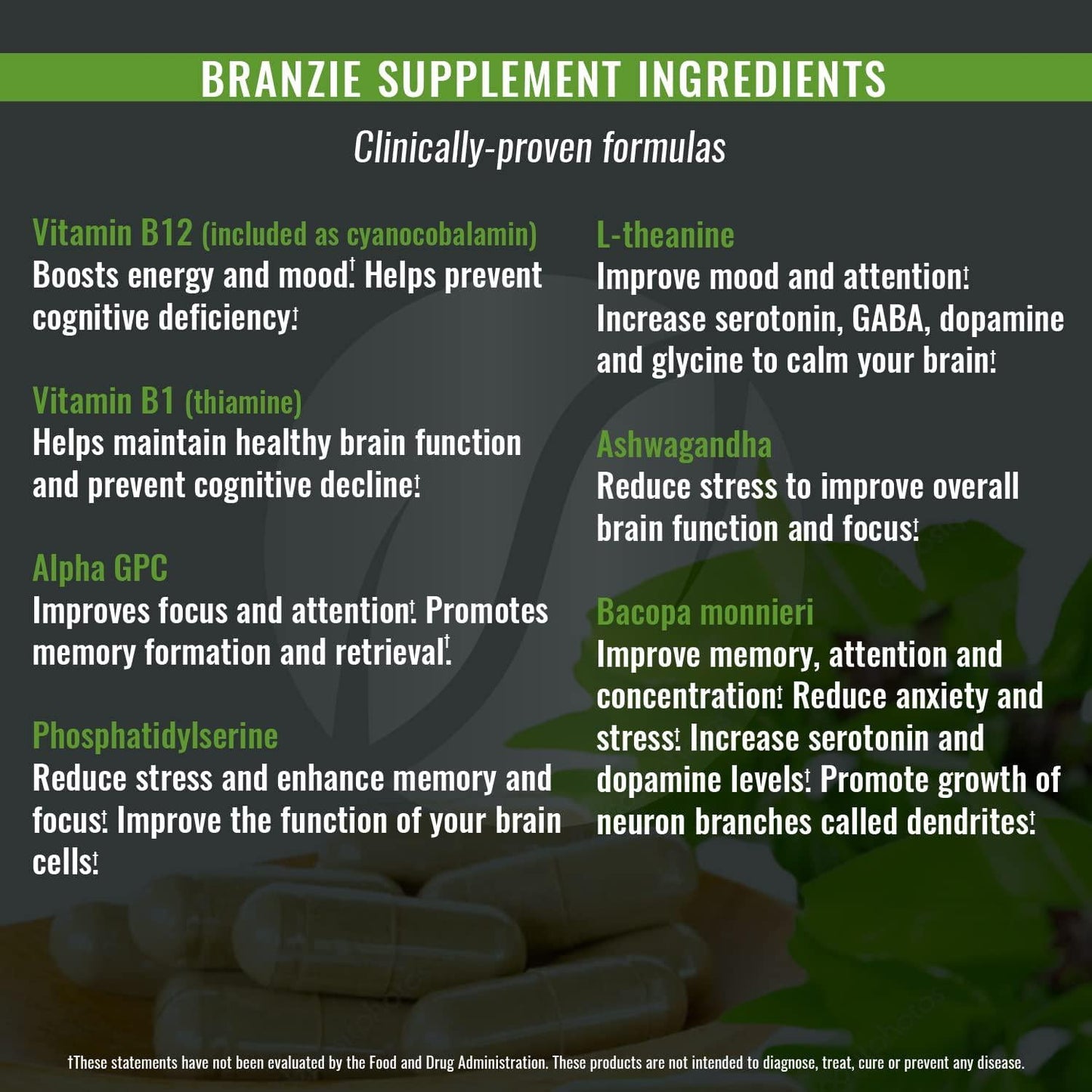 Focus Flow Nootropics Brain Booster Supplement for Focus, Memory and Clarity* - 60 Veggie Capsules - Caffeine Free - 7 Proven Ingredients