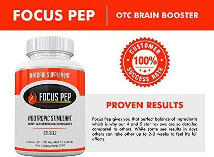Focus Pep OTC Stimulants Brain Boosting Dietary Supplement, 1207 mg, 60 Pills