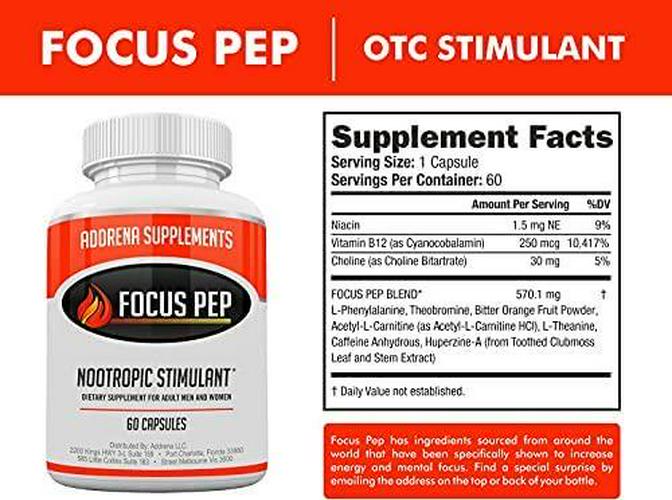 Focus Pep OTC Stimulants Brain Boosting Dietary Supplement, 1207 mg, 60 Pills