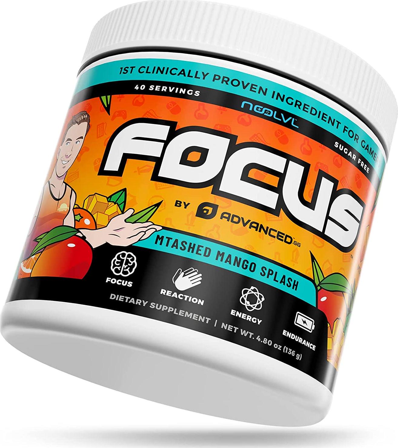 Focus by ADVANCED - Mtashed Mango Splash - Focus and Concentration Formula with NooLVL - Mental Clarity and Energy Boost for Gaming, Work and Study - Sugar Free and Keto Friendly - (40 Servings)