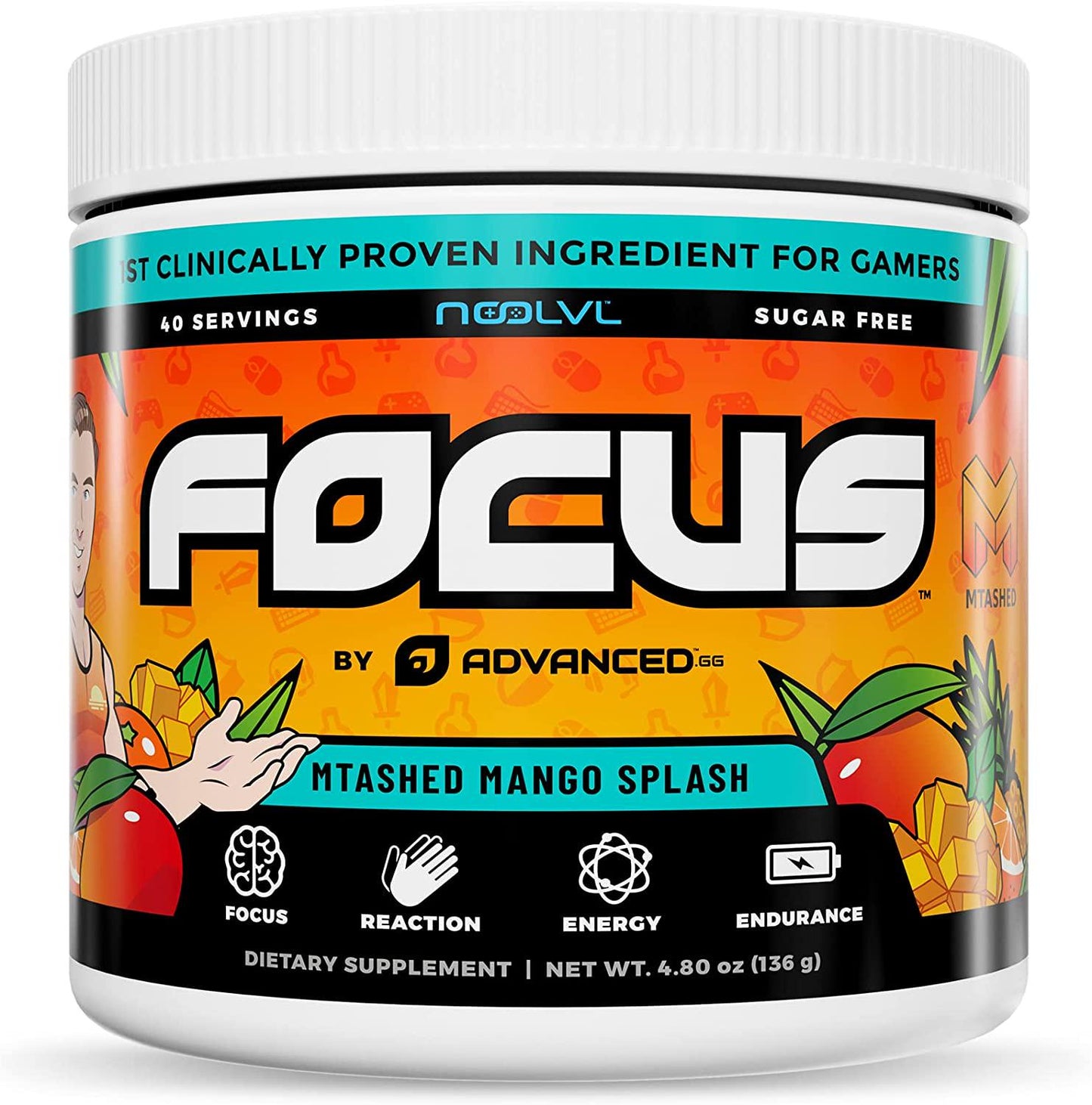 Focus by ADVANCED - Mtashed Mango Splash - Focus and Concentration Formula with NooLVL - Mental Clarity and Energy Boost for Gaming, Work and Study - Sugar Free and Keto Friendly - (40 Servings)