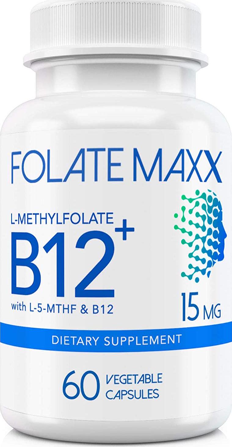 FolateMaxx L-Methylfolate 15 MG + B 12 Blend 60 ct Professional Active Folate Non-GMO Gluten Free Methyl Folate, 5-MTHF