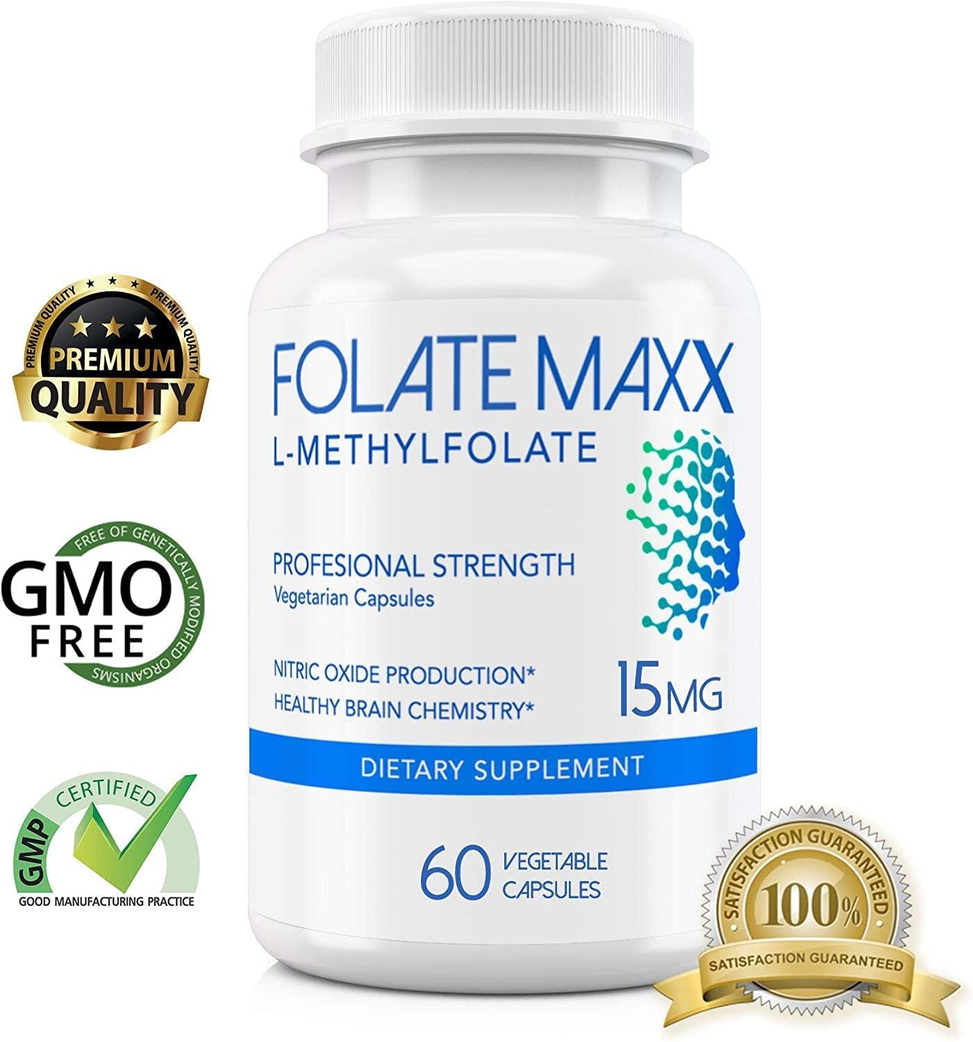 FolateMaxx L-Methylfolate 15 mg 60 Capsules Active Folate Non-GMO Methyl Folate, 5-MTHF