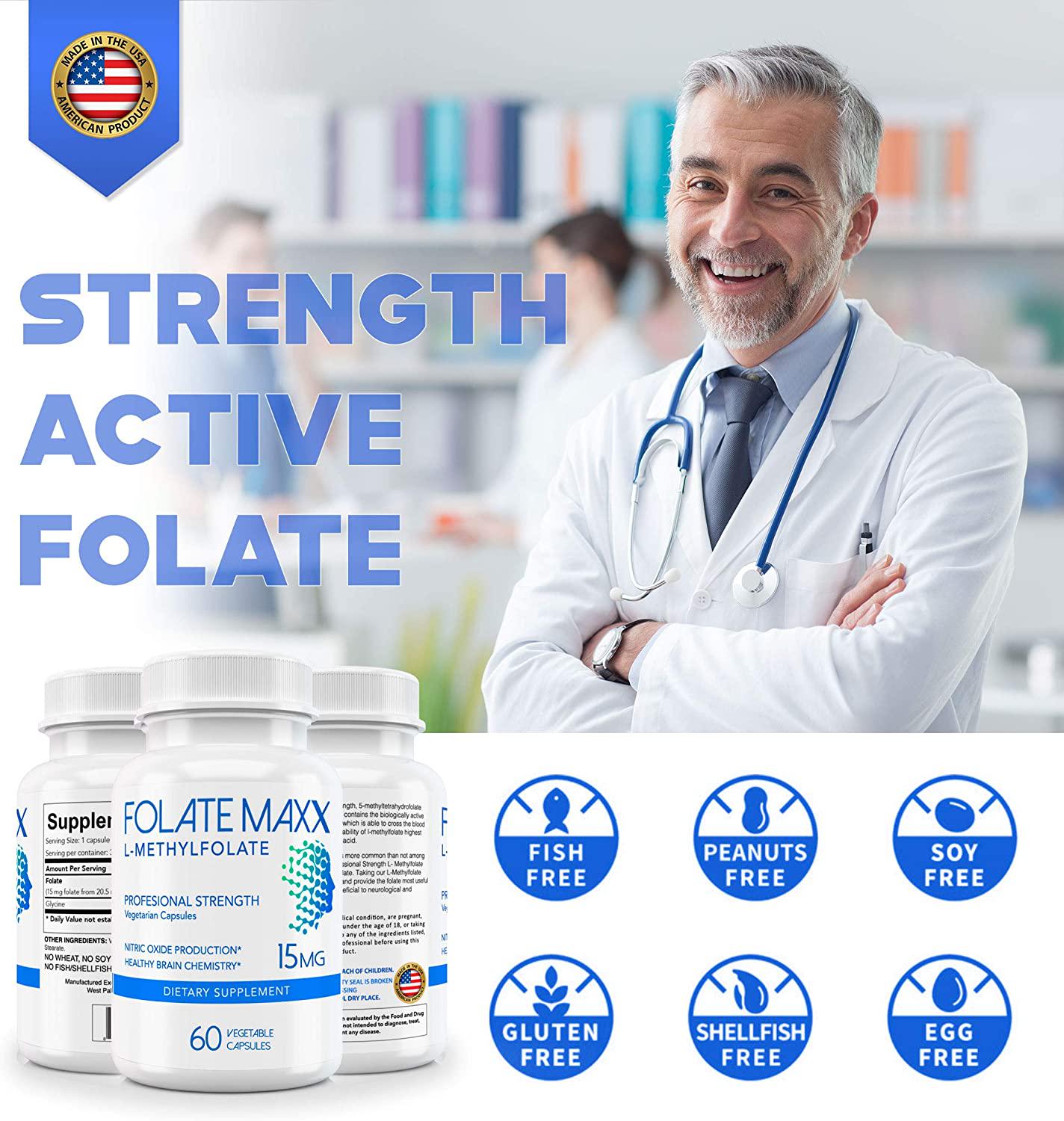 FolateMaxx L-Methylfolate 15 mg 60 Capsules Active Folate Non-GMO Methyl Folate, 5-MTHF