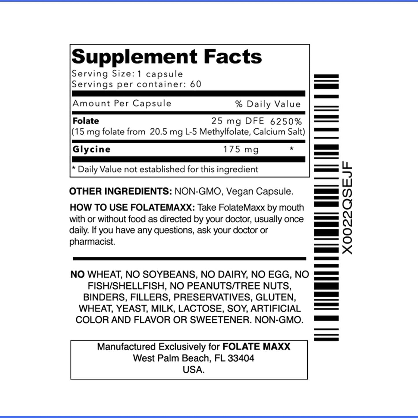 FolateMaxx L-Methylfolate 15 mg 60 Capsules Active Folate Non-GMO Methyl Folate, 5-MTHF