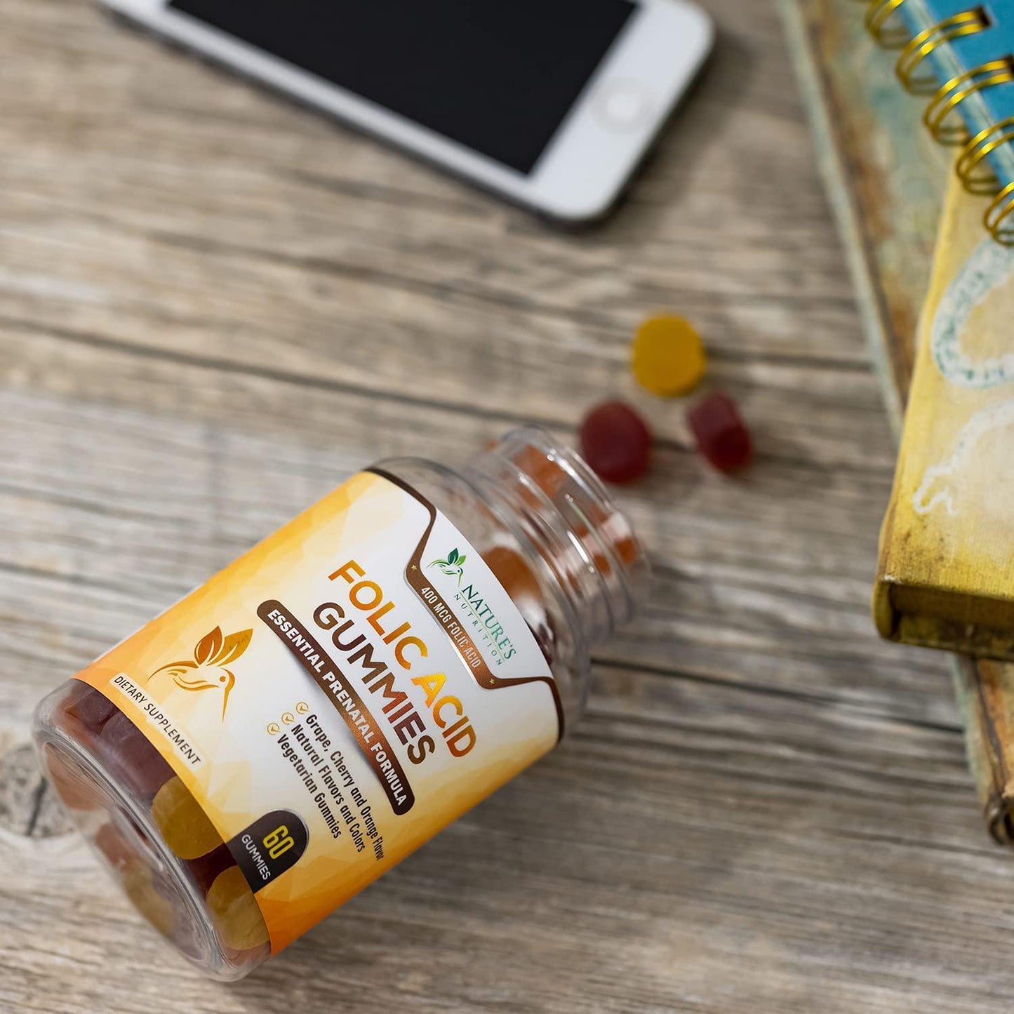 Folic Acid Gummies for Women 400mcg, Essential Support for Mom and Baby, Extra Strength Prenatal Vitamins, Chewable Folate Nutrition Supplement for Before, During, and After Pregnancy - 60 Gummies