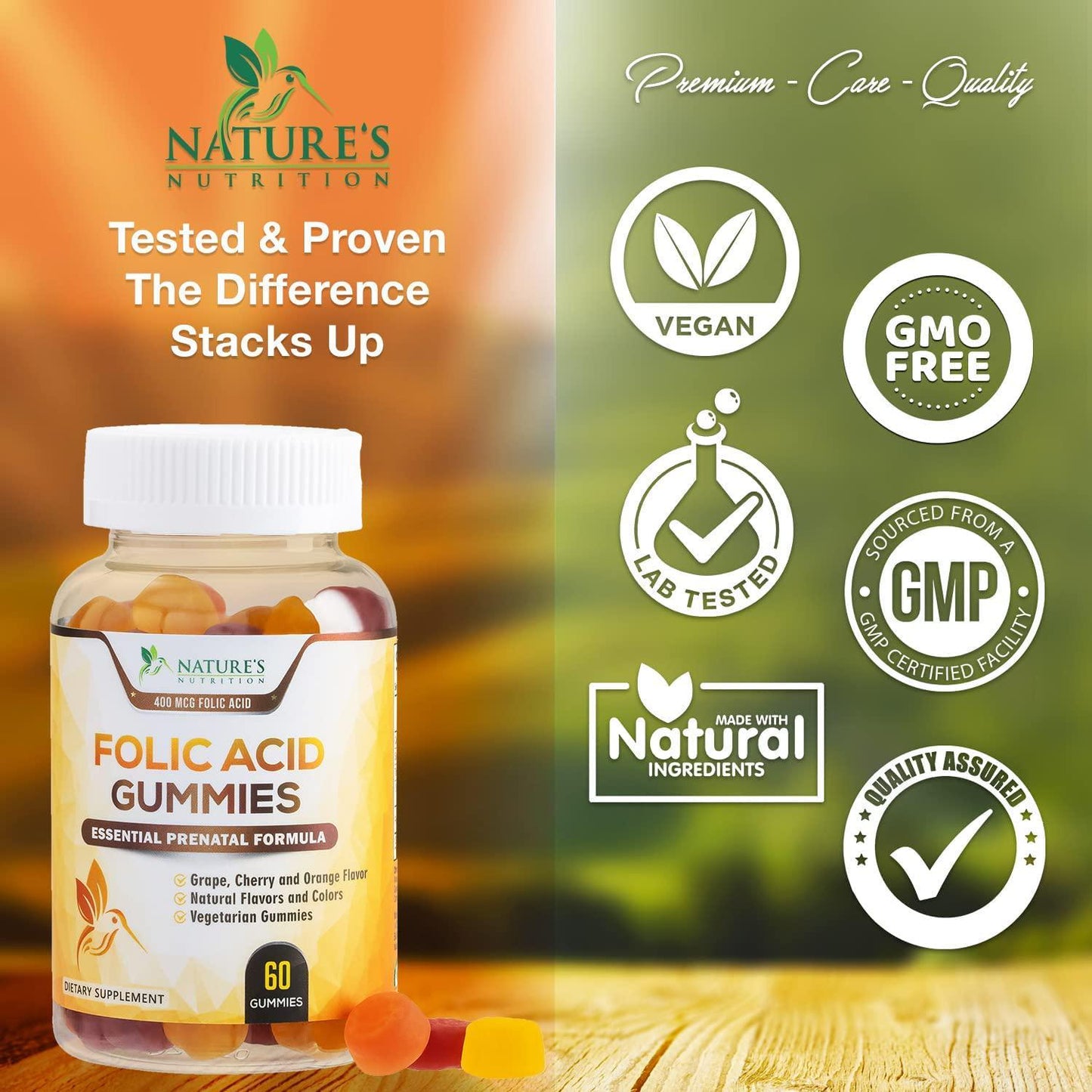 Folic Acid Gummies for Women 400mcg, Essential Support for Mom and Baby, Extra Strength Prenatal Vitamins, Chewable Folate Nutrition Supplement for Before, During, and After Pregnancy - 60 Gummies