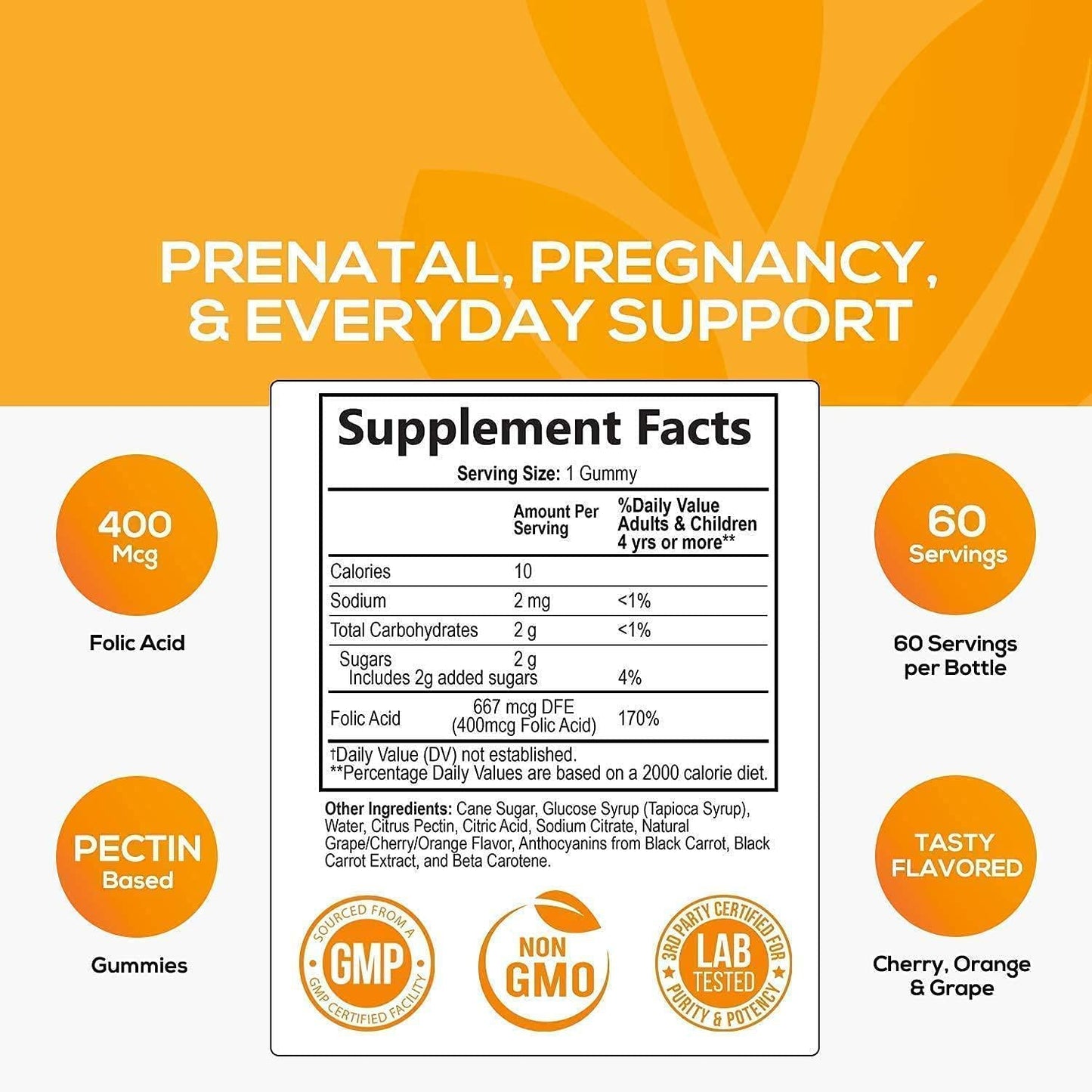 Folic Acid Gummies for Women 400mcg, Essential Support for Mom and Baby, Extra Strength Prenatal Vitamins, Chewable Folate Nutrition Supplement for Before, During, and After Pregnancy - 60 Gummies