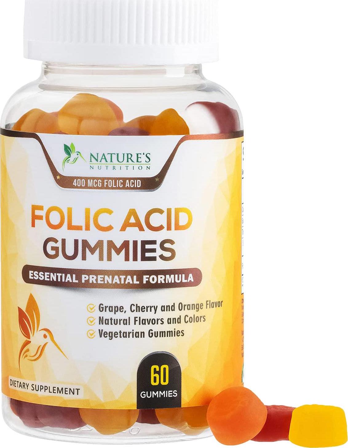 Folic Acid Gummies for Women 400mcg, Essential Support for Mom and Baby, Extra Strength Prenatal Vitamins, Chewable Folate Nutrition Supplement for Before, During, and After Pregnancy - 60 Gummies