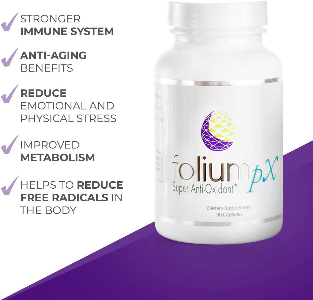 Folium pX Immune System Support, Full Body Cleanse, Heavy Metal Detox, Mercury, Lead, Arsenic, Barradium, Gadolinium, Cadmium Poisoning, Super Antioxidant Supplement, Pine Bark, Grape-Seed Extract