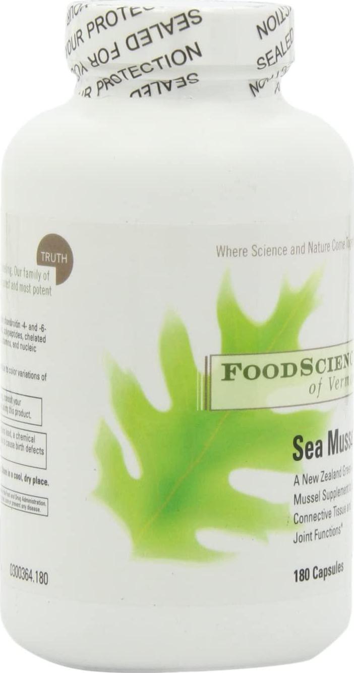 FoodScience of Vermont New Zealand Green Lipped Sea Mussel Supplement, 180 Capsules - Supports Joint Health, Mobility and Comfort