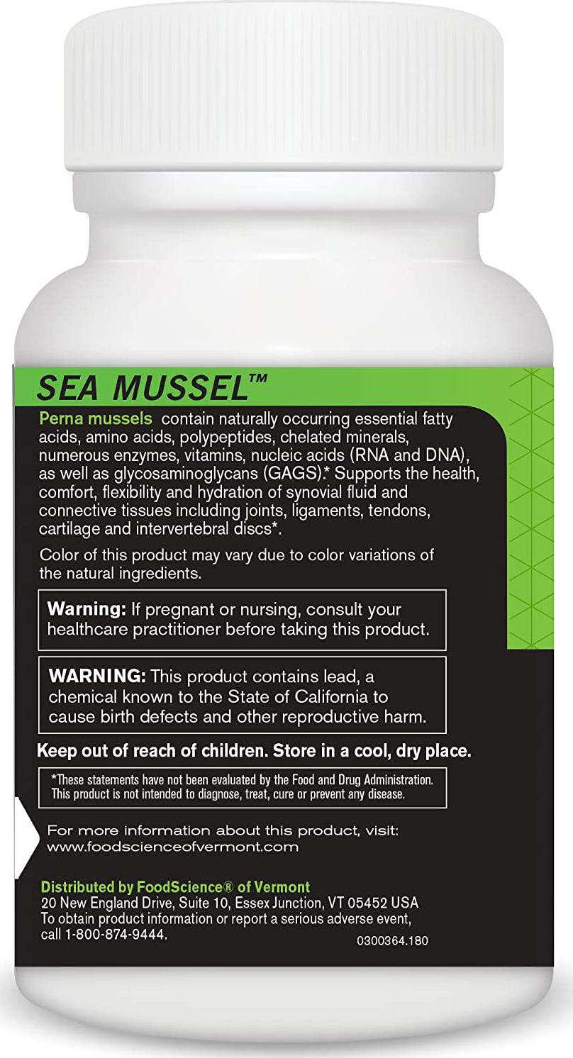 FoodScience of Vermont New Zealand Green Lipped Sea Mussel Supplement, 180 Capsules - Supports Joint Health, Mobility and Comfort