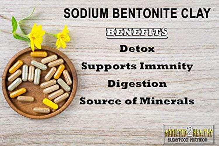 Food Grade Sodium Bentonite Clay Powder Capsules (1000 mg) 300 Count Bundle (60 Capsules x 5 Packages) by Addicted 2 Healthy