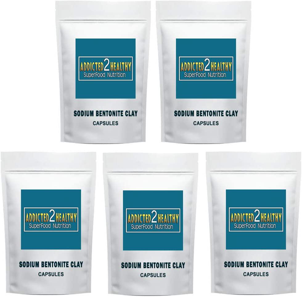 Food Grade Sodium Bentonite Clay Powder Capsules (1000 mg) 300 Count Bundle (60 Capsules x 5 Packages) by Addicted 2 Healthy