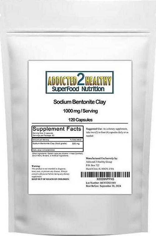 Food Grade Sodium Bentonite Clay Powder Capsules (1000 mg) 120 Count by Addicted 2 Healthy