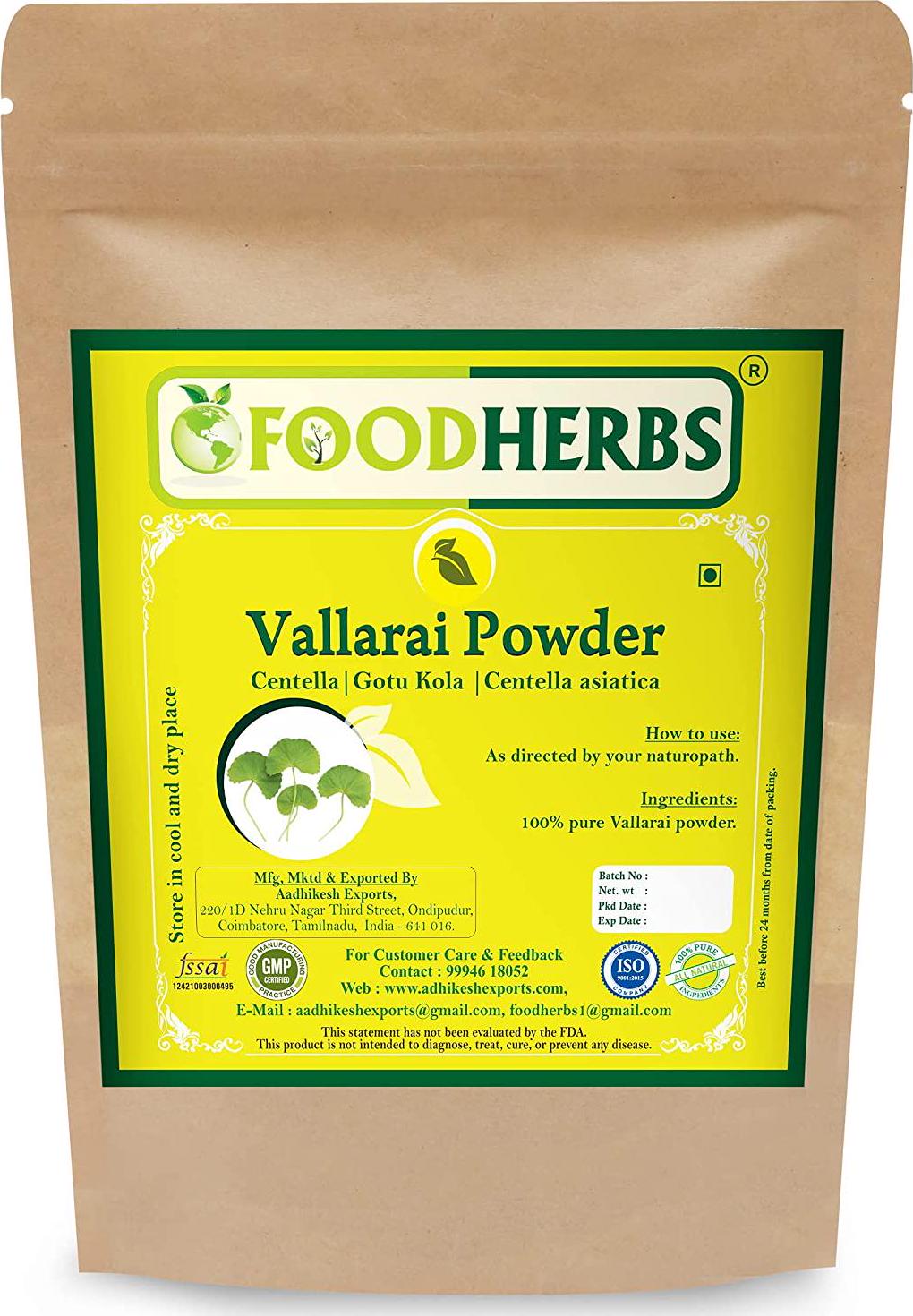Foodherbs Gotu-Kola/Vallarai/Centella Asiatica Powder (200 Gm/0.44 Lbs)