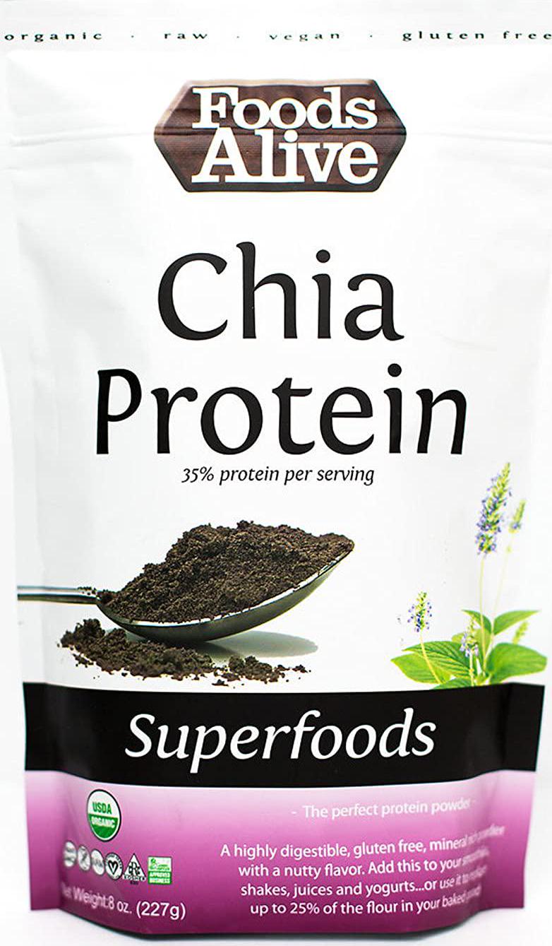 Foods Alive Chia Protein Powder- 8oz Organic, Gluten Free, Keto, Vegan Protein Powder; Low Carb Protein Powder Made from Raw Chia Seeds, Great for Making Plant Based Protein Shake
