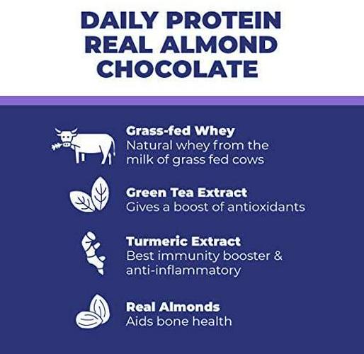 Foodstrong Daily Protein, Almond Chocolate, Clean Grass Fed Whey Protein Powder with Turmeric and Green Tea, 25G of Protein, Hormone Free Non GMO Gluten Free No Added Sugar, 16 Servings, 19.1 Ounce