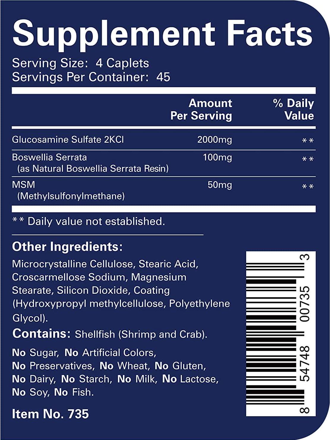 For Becared One Glucosamine Sulfate 2kcl with MSM Boswellia.Supports Joint Pain Relief. Helps Inflammatory Response, Antioxidant Properties. Supplement for Back, Knees, Hands. 180 Caplets