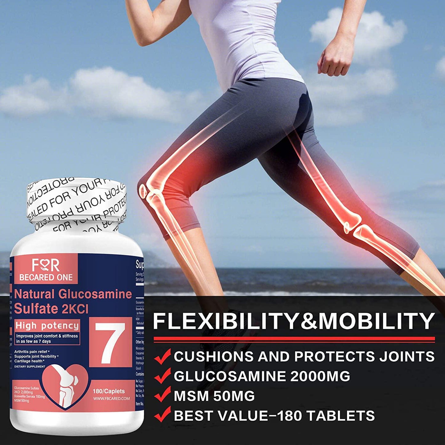 For Becared One Glucosamine Sulfate 2kcl with MSM Boswellia.Supports Joint Pain Relief. Helps Inflammatory Response, Antioxidant Properties. Supplement for Back, Knees, Hands. 180 Caplets