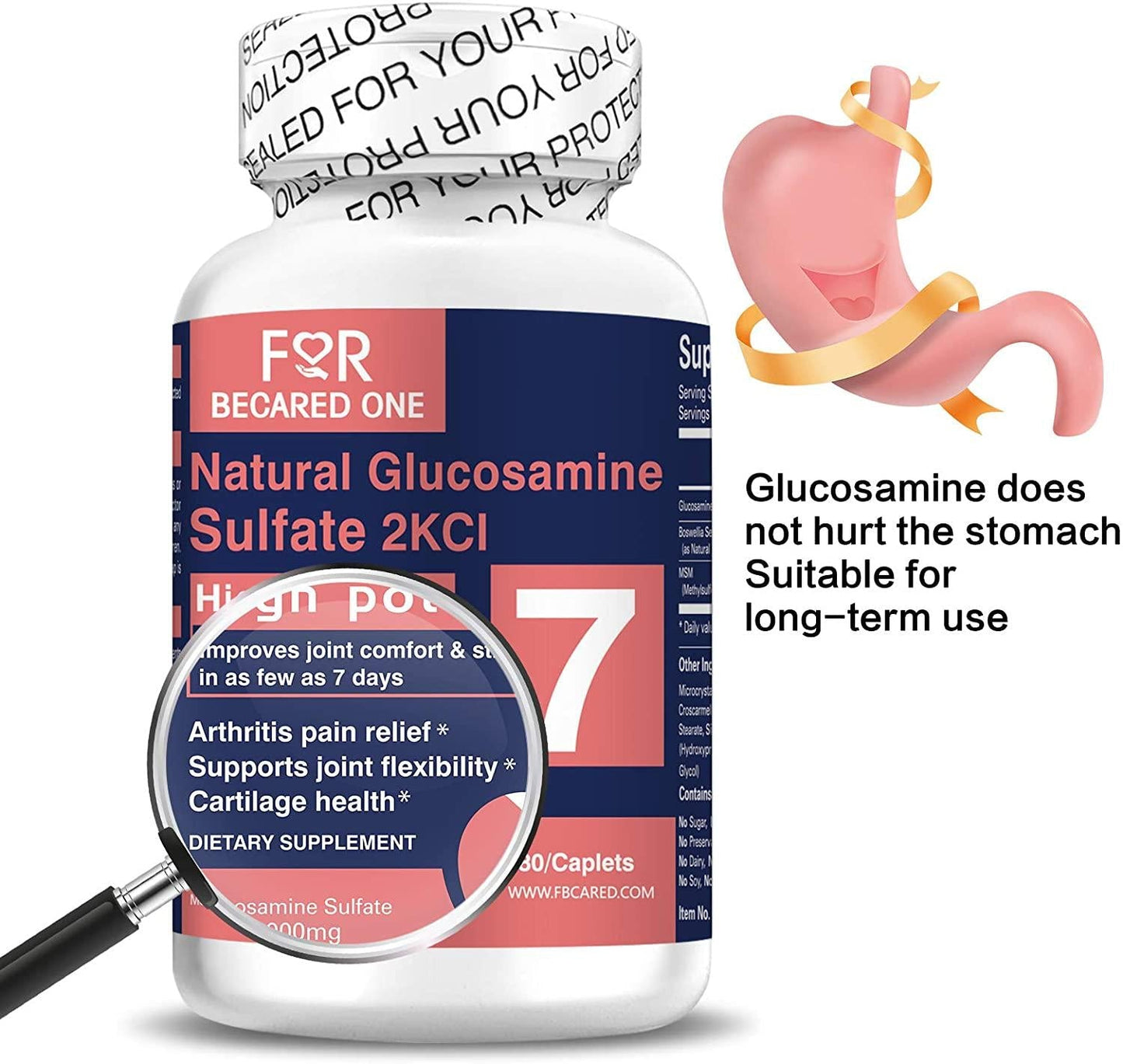 For Becared One Glucosamine Sulfate 2kcl with MSM Boswellia.Supports Joint Pain Relief. Helps Inflammatory Response, Antioxidant Properties. Supplement for Back, Knees, Hands. 180 Caplets