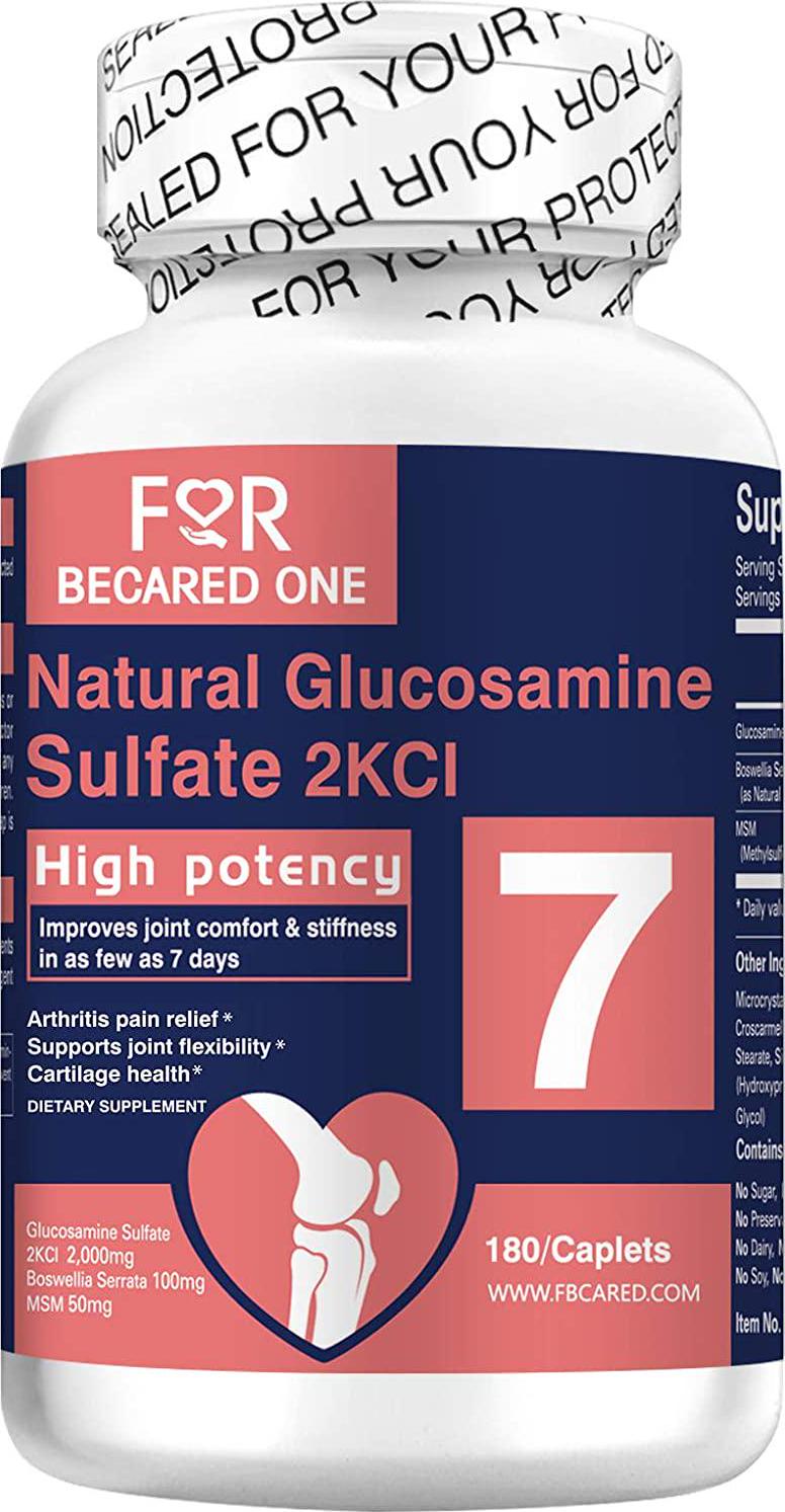 For Becared One Glucosamine Sulfate 2kcl with MSM Boswellia.Supports Joint Pain Relief. Helps Inflammatory Response, Antioxidant Properties. Supplement for Back, Knees, Hands. 180 Caplets