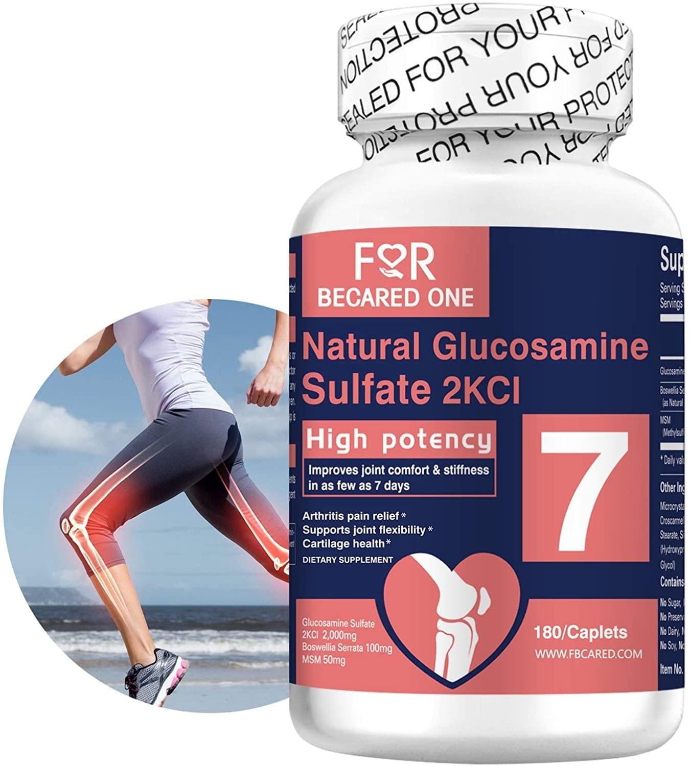 For Becared One Glucosamine Sulfate 2kcl with MSM Boswellia.Supports Joint Pain Relief. Helps Inflammatory Response, Antioxidant Properties. Supplement for Back, Knees, Hands. 180 Caplets