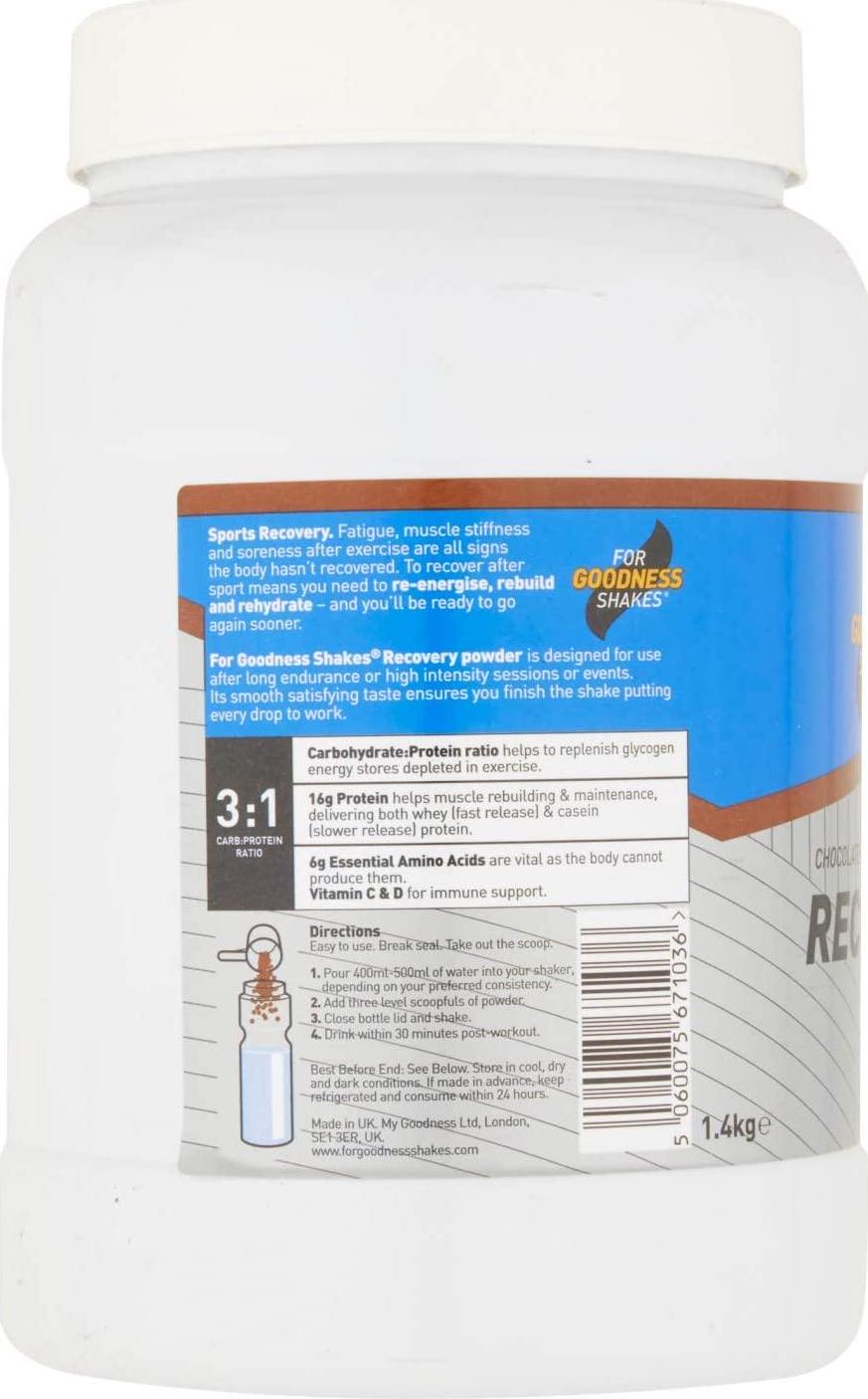 For Goodness Shakes Milk Chocolate Recovery Powder Tub 20 Servings