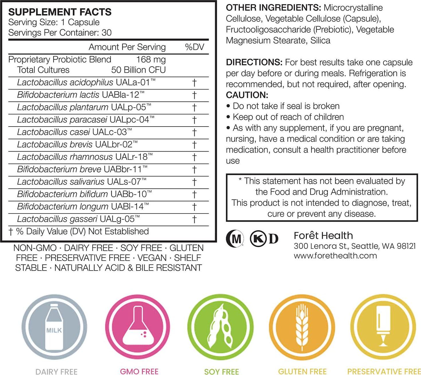 Forêt Health 50 Billion CFU Vegan Probiotics for Women