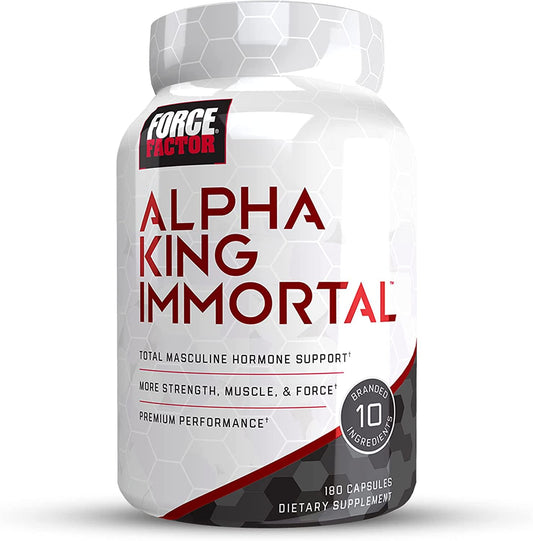Force Factor Alpha King Immortal Total Masculine Hormone Support, Boost Testosterone and Reduce Estrogen, Improve Strength, Muscle, and force, and Enhance Performance, 180 Count, White