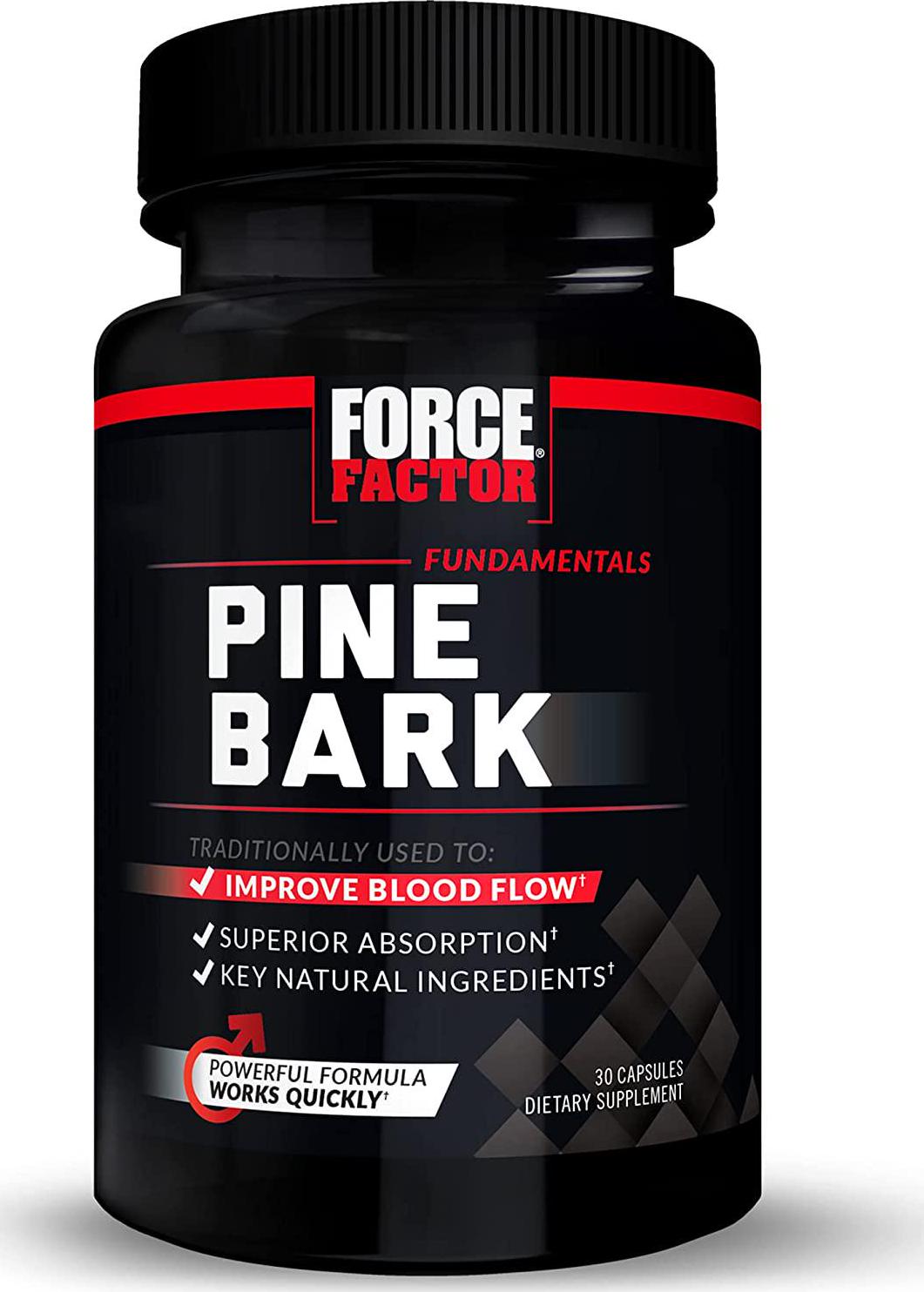 Force Factor Pine Bark Extract, Traditionally Used to Support Nitric Oxide Production, Enhance Blood Flow and Circulation, Made with Key Natural Ingredients, Superior Absorption, Black, 30 Count