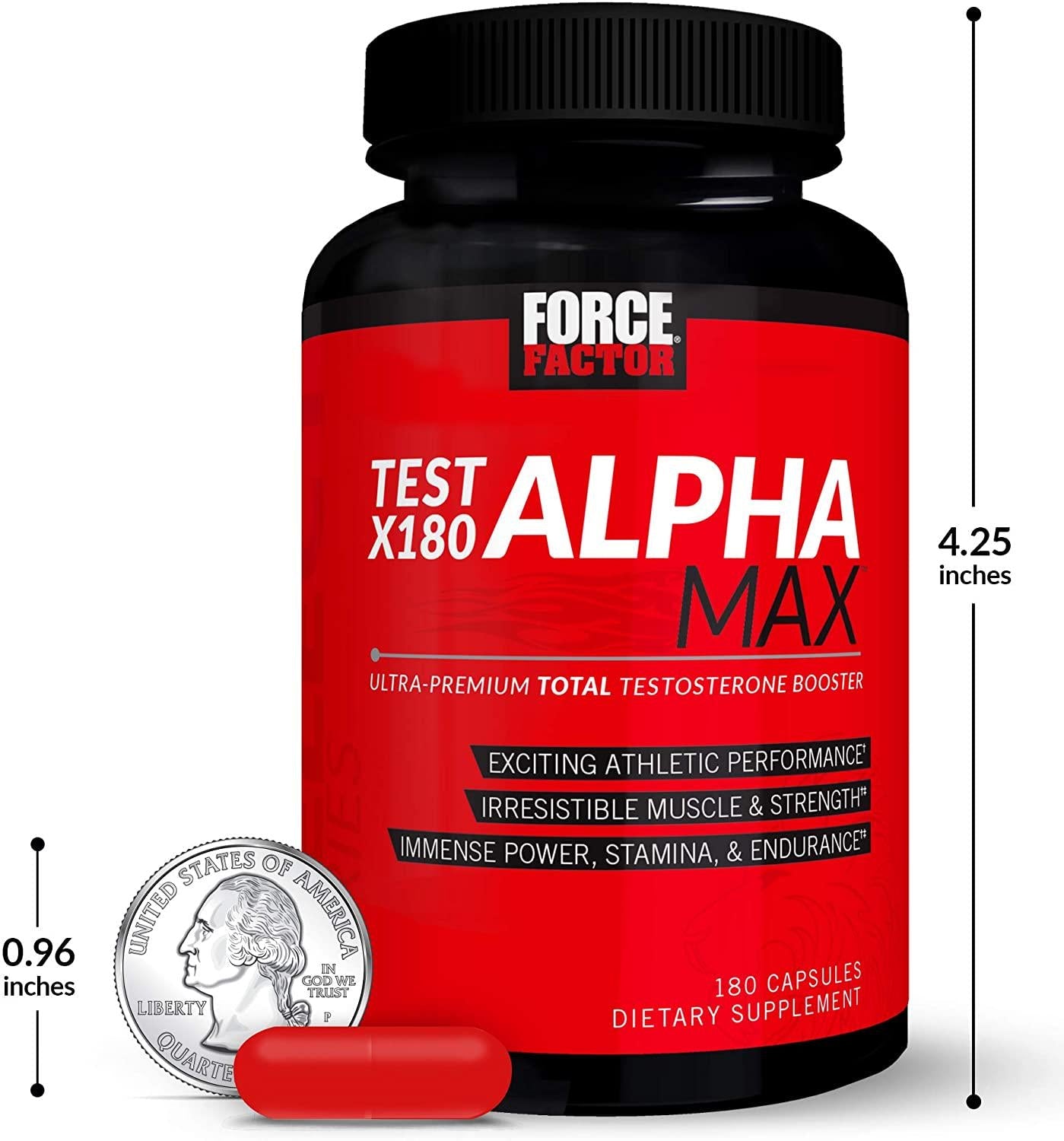 Force Factor Test X180 Alpha Max, Nitric Oxide Booster, Lean Muscle Builder For Men with Testofen, L-Citrulline, Tribulus Terrestris, and Black Maca, 180 Count