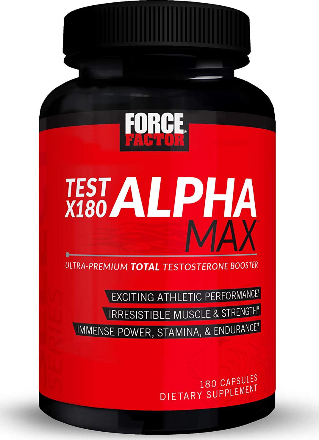 Force Factor Test X180 Alpha Max, Nitric Oxide Booster, Lean Muscle Builder For Men with Testofen, L-Citrulline, Tribulus Terrestris, and Black Maca, 180 Count