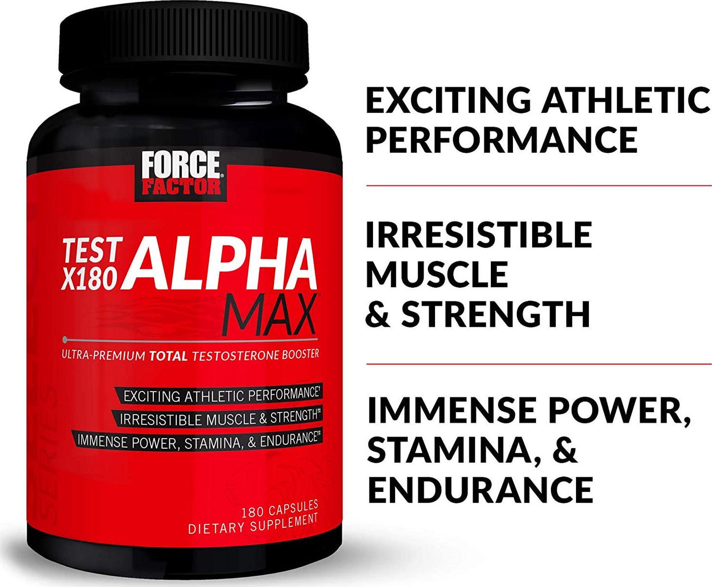 Force Factor Test X180 Alpha Max, Nitric Oxide Booster, Lean Muscle Builder For Men with Testofen, L-Citrulline, Tribulus Terrestris, and Black Maca, 180 Count