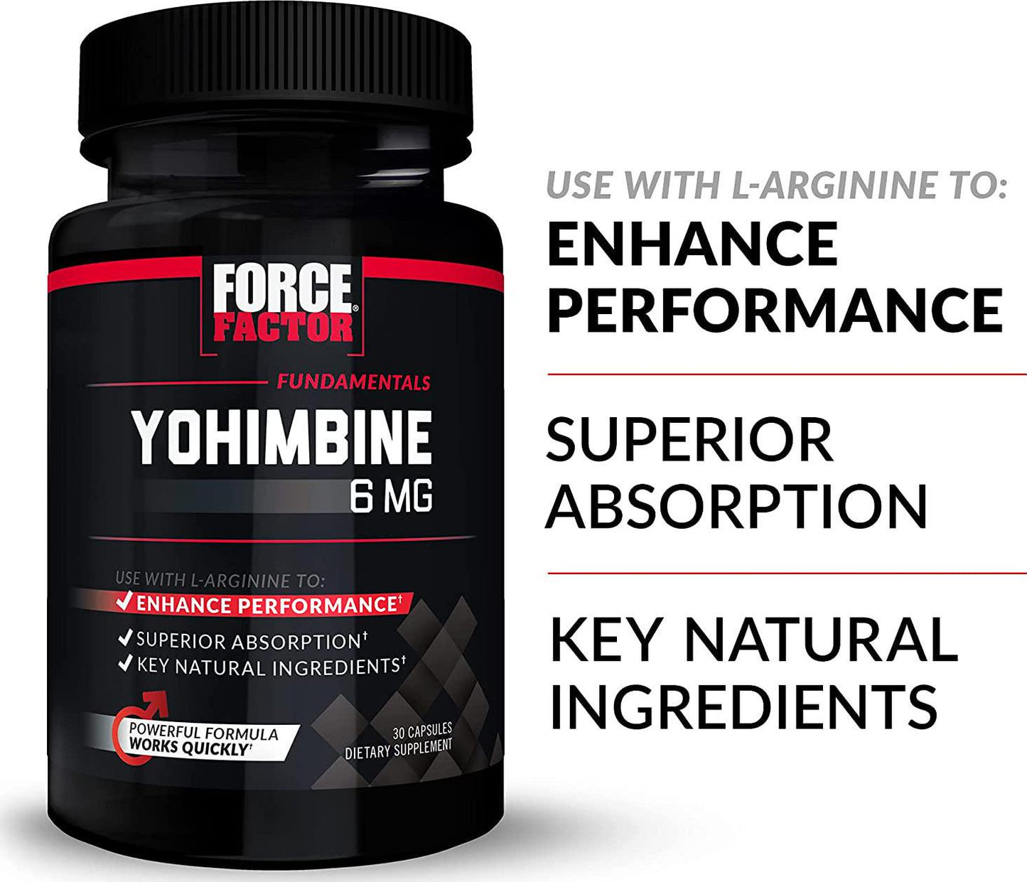 Force Factor Yohimbine Supplement for Men, Yohimbe Bark Extract with Superior Absorption to Enhance Performance, 6mg Yohimbine Bark Pills with Key Natural Ingredients, Works Fast, 30 Capsules