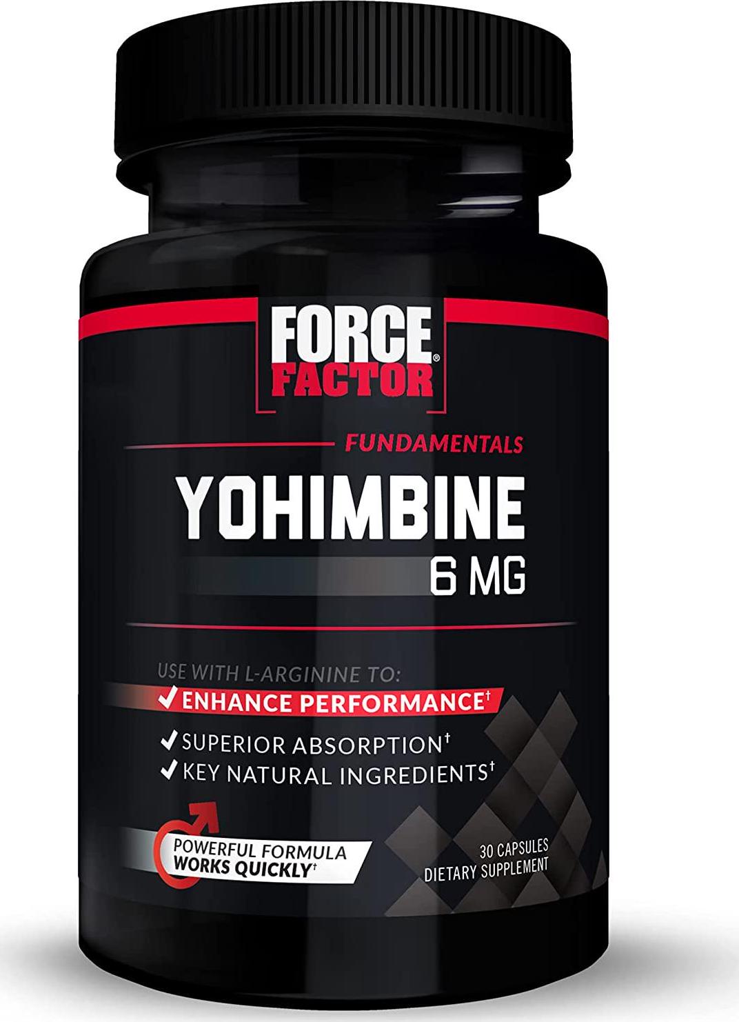 Force Factor Yohimbine Supplement for Men, Yohimbe Bark Extract with Superior Absorption to Enhance Performance, 6mg Yohimbine Bark Pills with Key Natural Ingredients, Works Fast, 30 Capsules