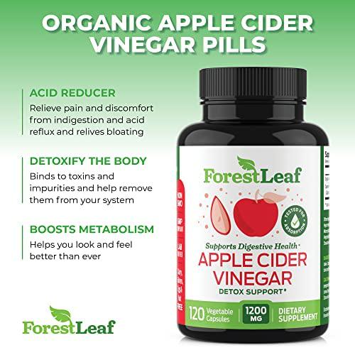 Forest Leaf - Apple Cider Vinegar Capsules with Cayenne Pepper Powder 1200mg - 120 Organic Pills - ACV Raw Supports Metabolism, Diet, Detox, Digestion, Gut Health, Cleanser - Immune Support Supplement