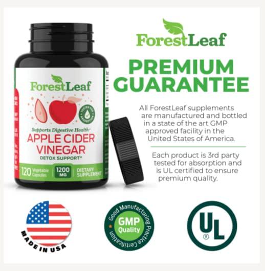 Forest Leaf - Apple Cider Vinegar Capsules with Cayenne Pepper Powder 1200mg - 120 Organic Pills - ACV Raw Supports Metabolism, Diet, Detox, Digestion, Gut Health, Cleanser - Immune Support Supplement