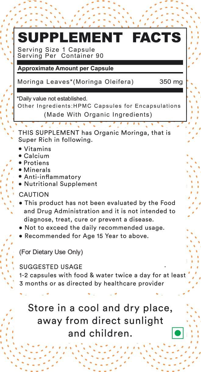 Forest Raga Moringa Capsules | 100% Pure and Forest-Grown Supplement | A Natural Multivitamin | Boosts Immunity and Metabolism | Promotes Healthy Heart and Brain | Manage Diabetes and Cholesterol- 90 Veg Caps