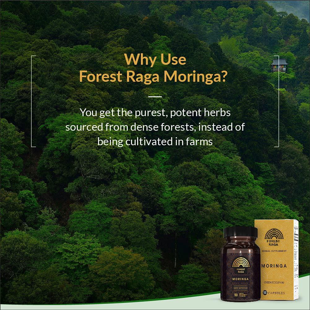 Forest Raga Moringa Capsules | 100% Pure and Forest-Grown Supplement | A Natural Multivitamin | Boosts Immunity and Metabolism | Promotes Healthy Heart and Brain | Manage Diabetes and Cholesterol- 90 Veg Caps