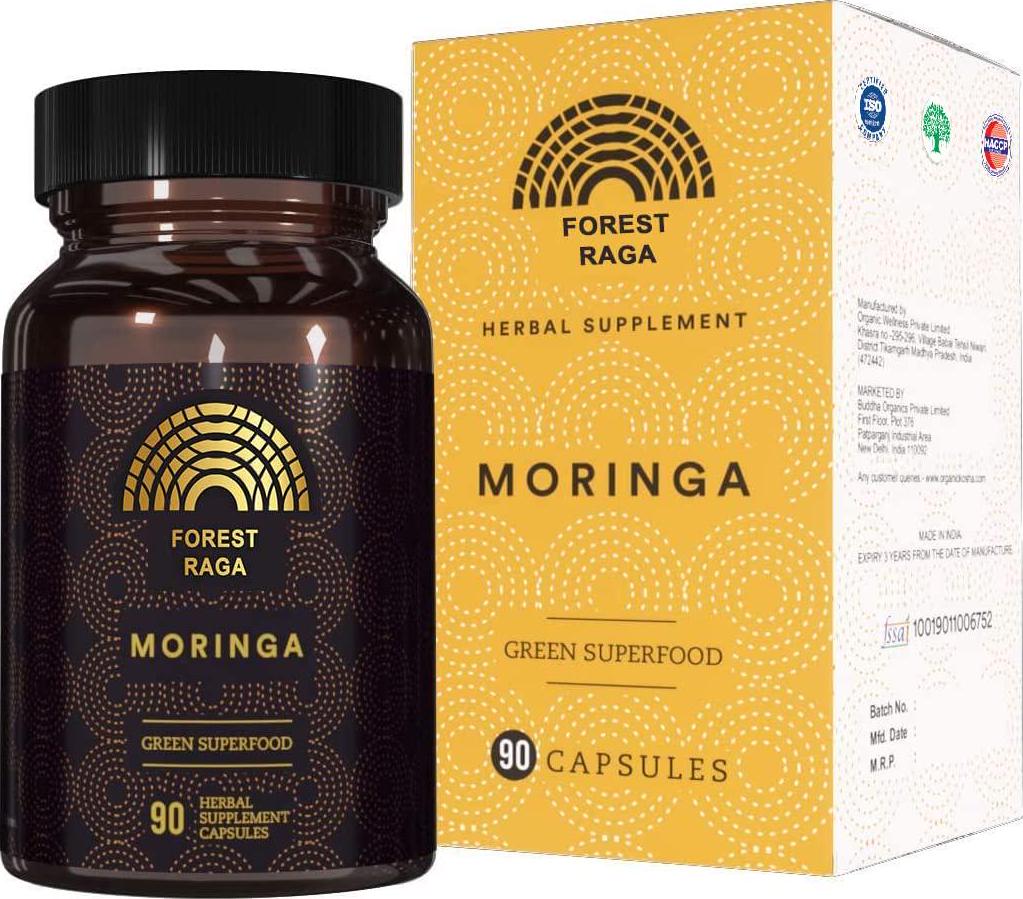 Forest Raga Moringa Capsules | 100% Pure and Forest-Grown Supplement | A Natural Multivitamin | Boosts Immunity and Metabolism | Promotes Healthy Heart and Brain | Manage Diabetes and Cholesterol- 90 Veg Caps