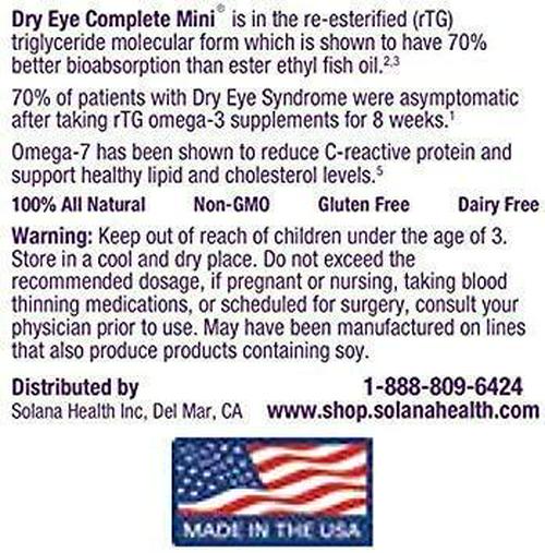 Formulated for Dry Eyes Mini-softgels Easy to Swallow Omega-3 Omega-7 Lutein Zeaxanthin Vitamin D3 B12. Save $10 Use Code: SAVESS10 at Checkout. No Fish Burps Guaranteed!