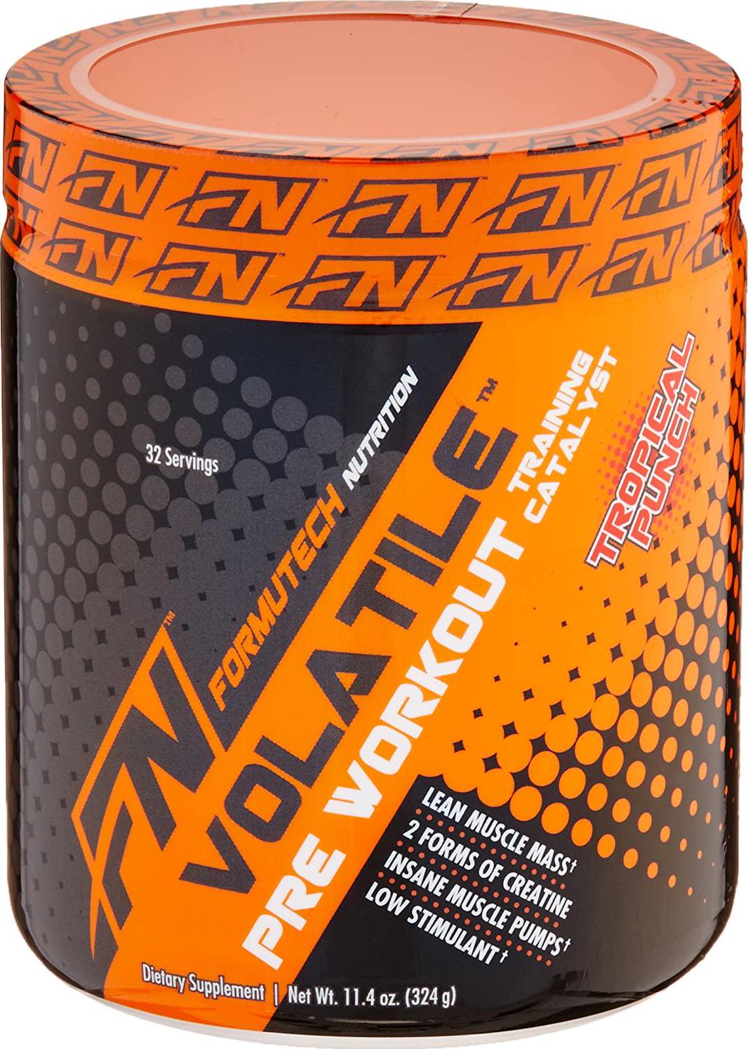 Formutech Nutrition Volatile Pre Workout Powder, 2 Forms of Creatine for Huge Muscle Pumps and Lean Muscle Mass, Low Stimulant Formula, Tropical Punch, 32 Serving