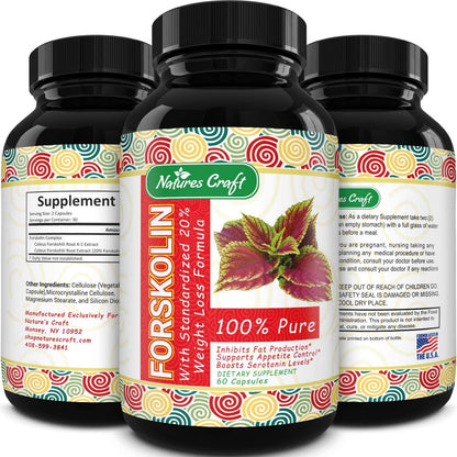 Forskolin Weight Loss Supplement for Men and Women, Burns Body Fat and Boosts Metabolism with Natural Pure Coleus Forskohlii Extract 60 Capsules