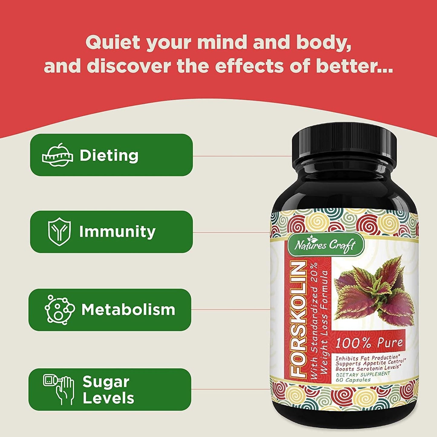 Forskolin Weight Loss Supplement for Men and Women Pure Coleus Forskohlii Extract Diet Pills Fat Burner Capsules Natural Appetite Suppressant Metabolism Booster Extra Strength by Natures Craft